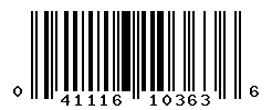 UPC barcode number 041116103636
