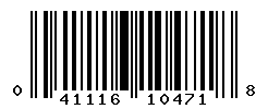 UPC barcode number 041116104718