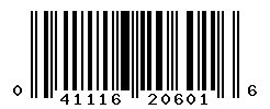 UPC barcode number 041116206016