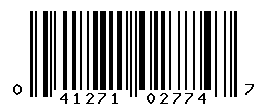 UPC barcode number 041271027747