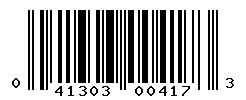 UPC barcode number 041303004173