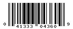 UPC barcode number 041333043609