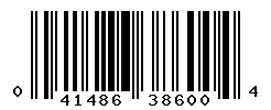 UPC barcode number 041486386004