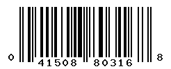 UPC barcode number 041508803168