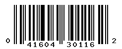 UPC barcode number 041604301162
