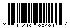 UPC barcode number 041740004033
