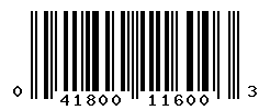 UPC barcode number 041800116003