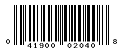 UPC barcode number 041900020408