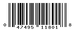 UPC barcode number 047495118018
