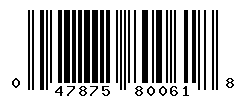 UPC barcode number 047875800618