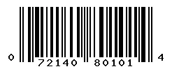 UPC 072140801014 barcode image