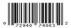 UPC barcode number 072940740032