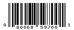 UPC barcode number 080068597001