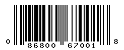 UPC barcode number 086800670018