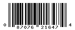 UPC barcode number 087076216474