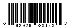UPC barcode number 092926001803