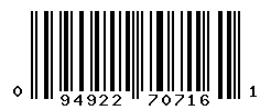 UPC barcode number 094922707161
