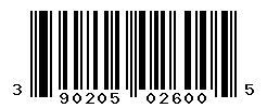 UPC barcode number 390205026005