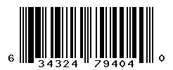 UPC barcode number 634324794040