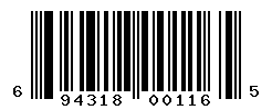 UPC barcode number 694318001165
