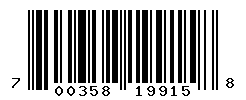 UPC barcode number 700358199158