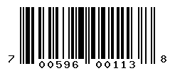 UPC barcode number 700596001138