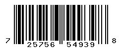 UPC barcode number 725756549398