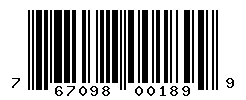 UPC barcode number 767098001899