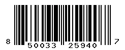 UPC barcode 850033259407