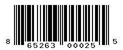 UPC barcode number 865263000255