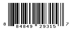 UPC barcode number 884849293157