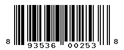 UPC barcode number 893536002538