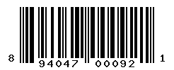 UPC barcode number 894047000921